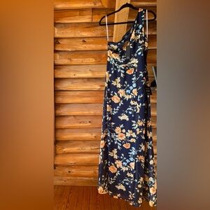 Lulus Elegant Admiration Navy Blue Floral One-Shoulder Maxi Dress - NEW